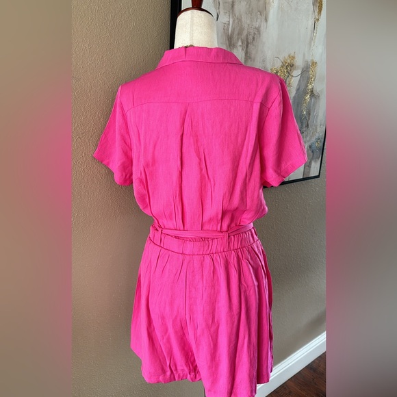 Hot pink button down romper with belt - Picture 8 of 9